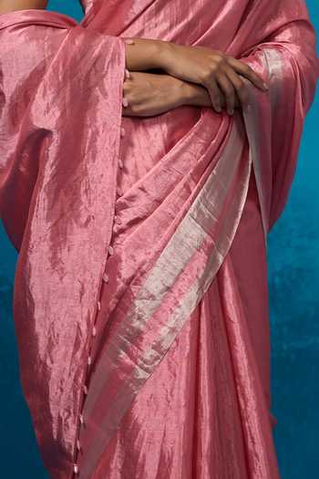 Shop_Dressfolk_Pink Handloom Cotton Handwoven Tissue Saree With Running Blouse _Online_at_Aza_Fashions