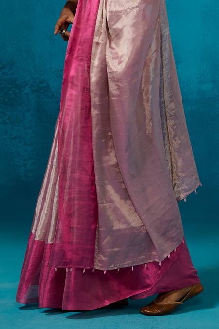 Dressfolk Pink Handloom Cotton Handwoven Tissue Saree With Running Blouse at Aza Fashions Dressfolk_Pink Handloom Cotton Handwoven Tissue Saree With Running Blouse_at_Aza_Fashions