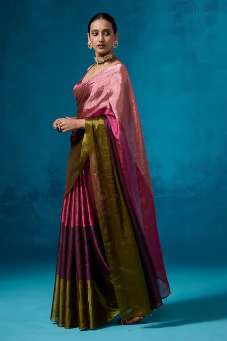 Dressfolk Multi Color Handloom Cotton Handwoven Saree With Running Blouse Online at Aza Fashions Dressfolk_Multi Color Handloom Cotton Handwoven Saree With Running Blouse _Online_at_Aza_Fashions