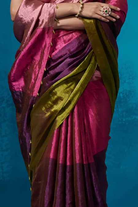Buy Dressfolk Multi Color Handloom Cotton Handwoven Saree With Running Blouse Buy_Dressfolk_Multi Color Handloom Cotton Handwoven Saree With Running Blouse