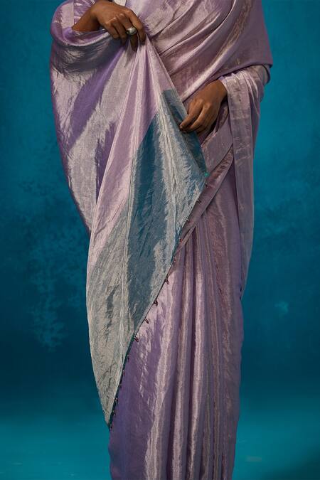 Dressfolk_Lilac Handloom Cotton Zari Handwoven Saree With Running Blouse_Online_at_Aza_Fashions