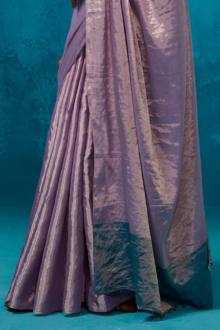 Shop_Dressfolk_Lilac Handloom Cotton Zari Handwoven Saree With Running Blouse_Online_at_Aza_Fashions