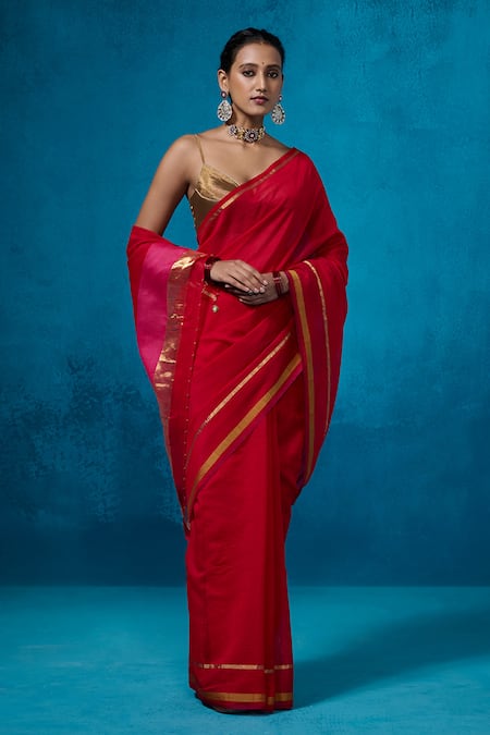 Dressfolk Surkh Handwoven Saree With Unstitched Blouse Piece 