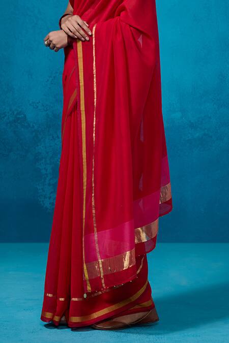 Buy_Dressfolk_Red Chanderi Handwoven Saree With Running Blouse