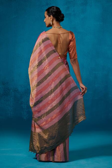 Shop Dressfolk Multi Color Handloom Cotton Handwoven Saree With Running Blouse at Aza Fashions Shop_Dressfolk_Multi Color Handloom Cotton Handwoven Saree With Running Blouse_at_Aza_Fashions