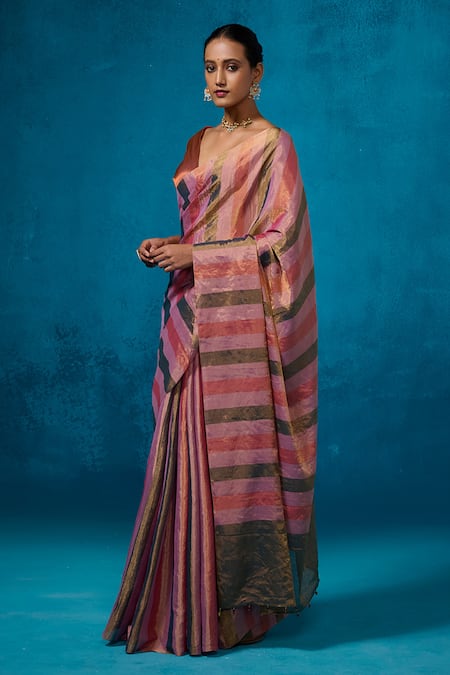 Dressfolk Multi Color Handloom Cotton Handwoven Saree With Running Blouse Online at Aza Fashions Dressfolk_Multi Color Handloom Cotton Handwoven Saree With Running Blouse_Online_at_Aza_Fashions