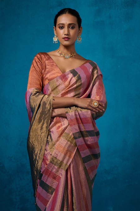 Buy Dressfolk Multi Color Handloom Cotton Handwoven Saree With Running Blouse Online at Aza Fashions Buy_Dressfolk_Multi Color Handloom Cotton Handwoven Saree With Running Blouse_Online_at_Aza_Fashions