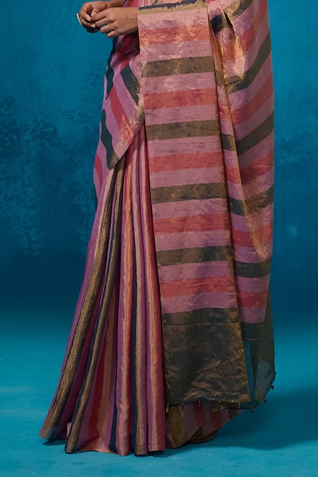 Dressfolk Multi Color Handloom Cotton Handwoven Saree With Running Blouse at Aza Fashions Dressfolk_Multi Color Handloom Cotton Handwoven Saree With Running Blouse_at_Aza_Fashions
