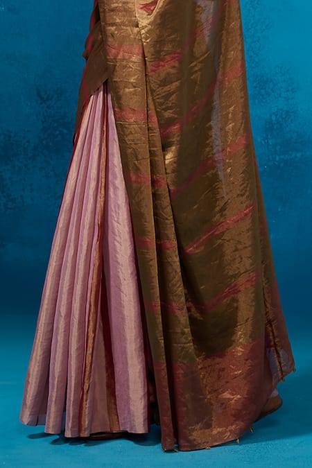 Buy Dressfolk Multi Color Handloom Cotton Antique Gold Handwoven Saree With Running Blouse Buy_Dressfolk_Multi Color Handloom Cotton Antique Gold Handwoven Saree With Running Blouse