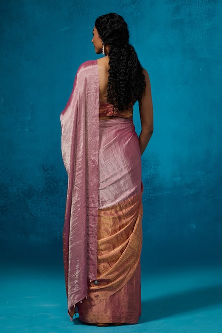 Dressfolk Handwoven Pink Tissue Saree With Blouse Piece 