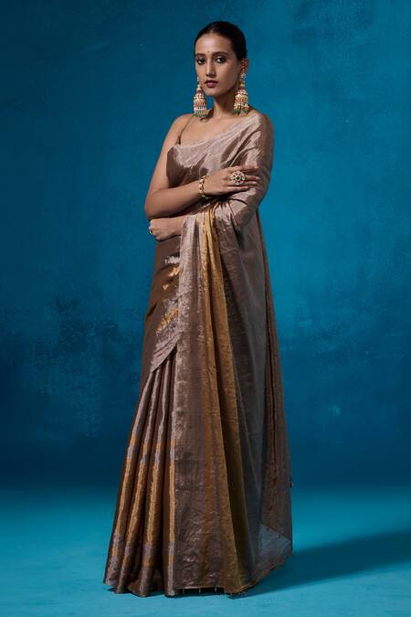 Dressfolk_Silver Handloom Cotton Zari Handwoven Saree With Running Blouse_Online_at_Aza_Fashions