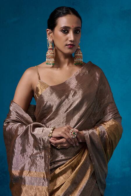 Buy_Dressfolk_Silver Handloom Cotton Zari Handwoven Saree With Running Blouse_Online_at_Aza_Fashions