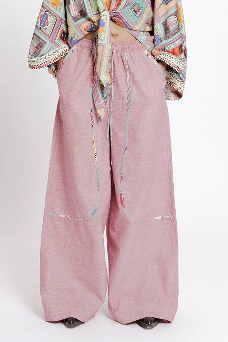Doh Tak Keh_Pink Soft Cotton Plain Anar Lounge Pant_Online_at_Aza_Fashions
