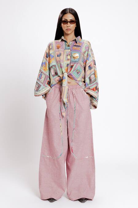 Buy_Doh Tak Keh_Pink Soft Cotton Plain Anar Lounge Pant_Online_at_Aza_Fashions