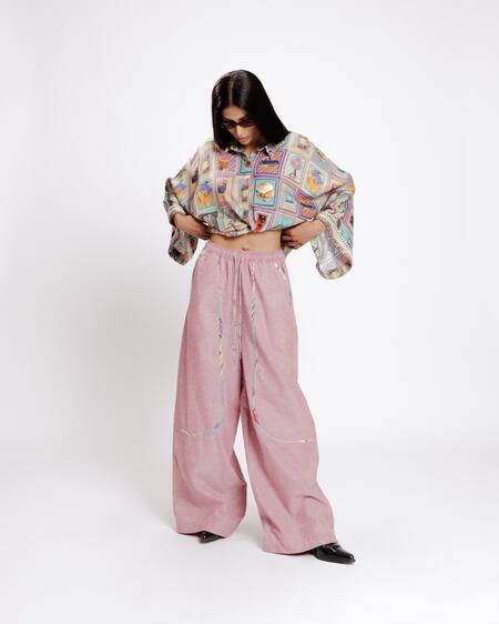 Doh Tak Keh_Pink Soft Cotton Plain Anar Lounge Pant_at_Aza_Fashions
