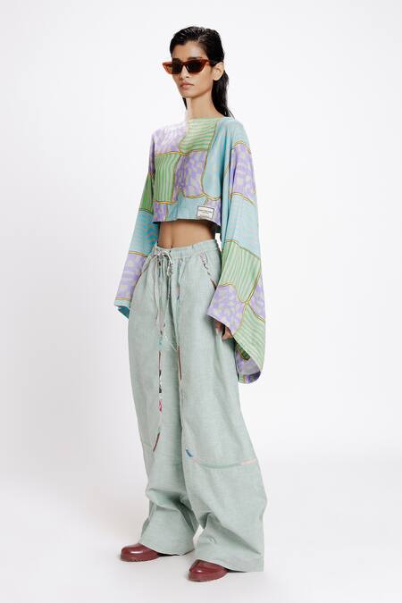 Shop Doh Tak Keh Blue Soft Cotton Plain Kairi Lounge Pant at Aza Fashions Shop_Doh Tak Keh_Blue Soft Cotton Plain Kairi Lounge Pant_at_Aza_Fashions