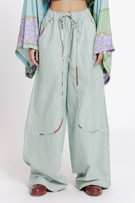 Doh Tak Keh Blue Soft Cotton Plain Kairi Lounge Pant Online at Aza Fashions Doh Tak Keh_Blue Soft Cotton Plain Kairi Lounge Pant_Online_at_Aza_Fashions