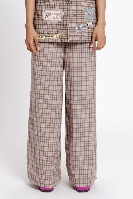 DOH TAK KEH_Brown Soft Cotton Plaid Passa Trouser _Online_at_Aza_Fashions