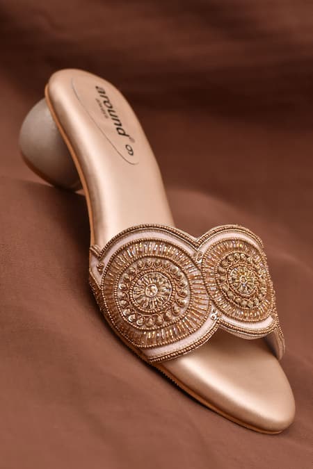 Around Always Gold Cut Work, Beads Jewel Scallop Embroidered Heels Online at Aza Fashions Around Always_Gold Cut Work, Beads Jewel Scallop Embroidered Heels _Online_at_Aza_Fashions