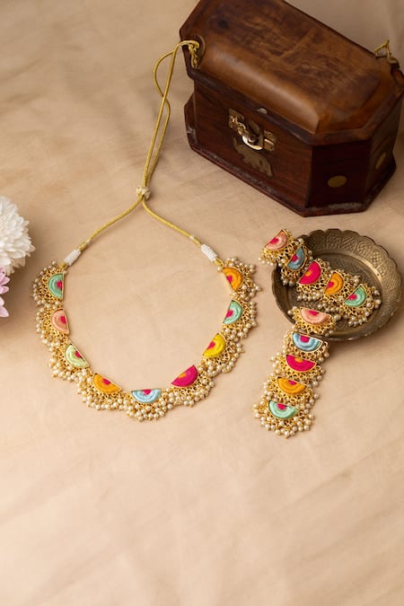 BAUBLE BAZAAR Orchid Semi Circular Motif Embroidered Necklace Set 