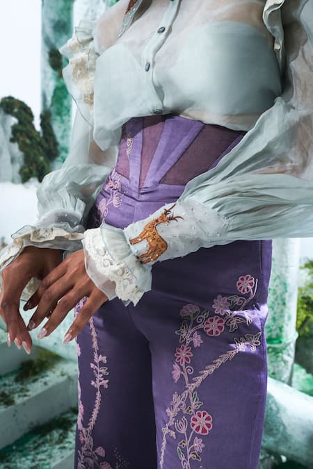 Buy Label Ankush Jain Blue Silk Organza, Modal, Satin Applique, Embroidery Deer Shirt And Pant Set Online at Aza Fashions Buy_Label Ankush Jain_Blue Silk Organza, Modal, Satin Applique, Embroidery Deer Shirt And Pant Set _Online_at_Aza_Fashions