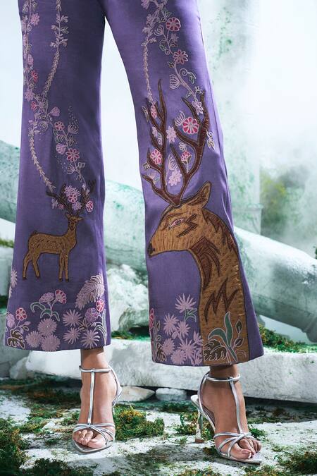 Shop Label Ankush Jain Blue Silk Organza, Modal, Satin Applique, Embroidery Deer Shirt And Pant Set Online at Aza Fashions Shop_Label Ankush Jain_Blue Silk Organza, Modal, Satin Applique, Embroidery Deer Shirt And Pant Set _Online_at_Aza_Fashions