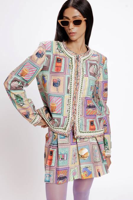 Doh Tak Keh Multi Color Tencel Twill 156 Gsm Print Mumbai City Kaali Peeli Tweed Jacket Online at Aza Fashions Doh Tak Keh_Multi Color Tencel Twill 156 Gsm Print Mumbai City Kaali Peeli Tweed Jacket_Online_at_Aza_Fashions