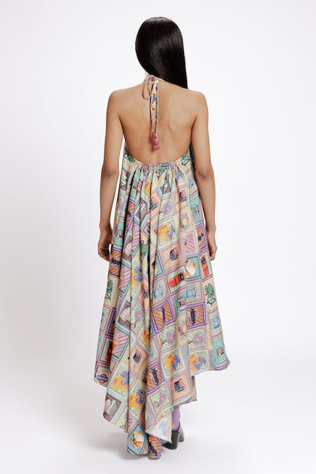 Doh Tak Keh Kaali Peeli Print Asymmetric Dress 