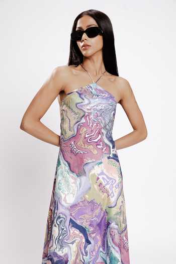 Buy_Doh Tak Keh_Blue Halter Neck Pan Masala Slip Dress_Online_at_Aza_Fashions
