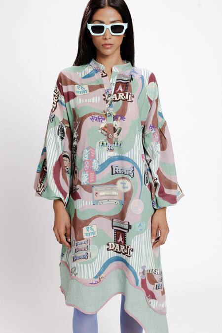 Buy_Doh Tak Keh_Multi Color Rayon Embroidery Bandeau Filmy Bollywood Glam Print Asymmetric Dress_Online_at_Aza_Fashions