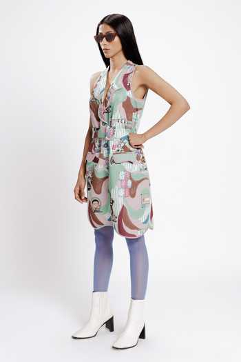 Doh Tak Keh_Multi Color Rayon Collared Filmy Bollywood Glam Asymmetric Dress_Online_at_Aza_Fashions