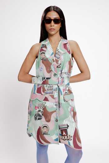 Buy_Doh Tak Keh_Multi Color Rayon Collared Filmy Bollywood Glam Asymmetric Dress_Online_at_Aza_Fashions