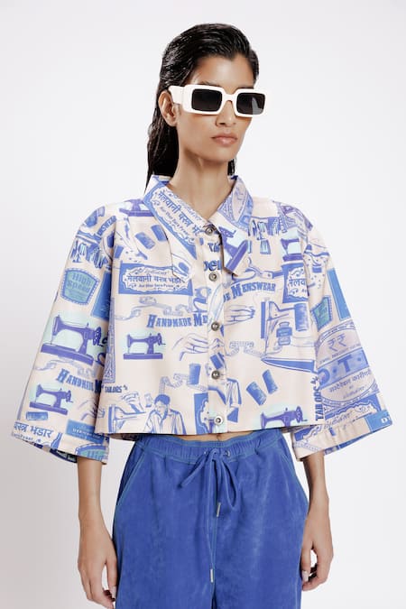 DOH TAK KEH Karkhana Print Oversized Crop Shirt 