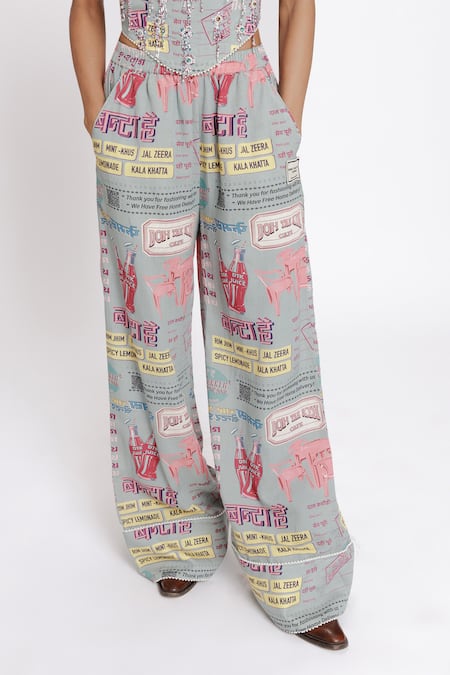 Shop Doh Tak Keh Grey Rayon Flex 130 Gsm Print Bantai Pearl Embroidered Trouser Online at Aza Fashions Shop_Doh Tak Keh_Grey Rayon Flex 130 Gsm Print Bantai Pearl Embroidered Trouser_Online_at_Aza_Fashions