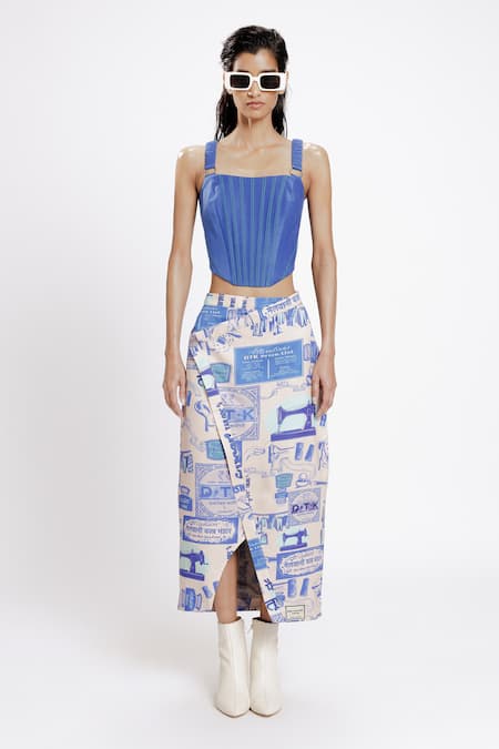 DOH TAK KEH Karkhana Print Asymmetric Wrap Skirt 