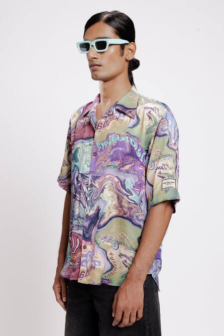 Buy_Doh Tak Keh_Multi Color Bemberg Twill Satin Printed Candy Pan Masala Shirt_Online_at_Aza_Fashions