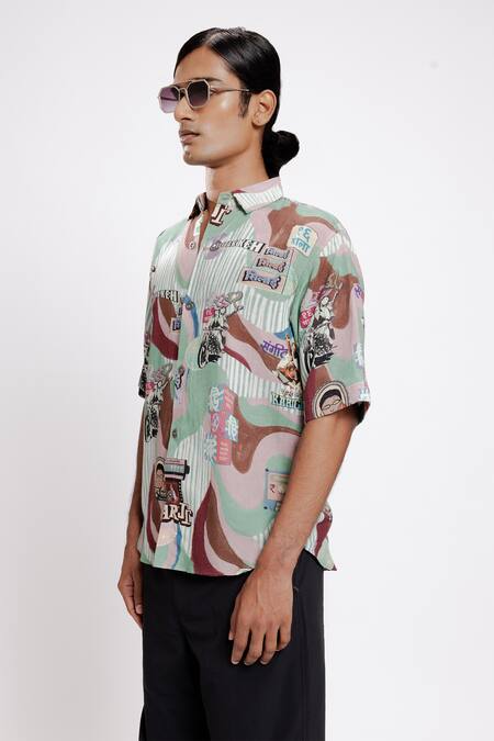 Doh Tak Keh_Multi Color Rayon Flex 130gsm Printed Vintage Filmy Bollywood Shirt_Online_at_Aza_Fashions