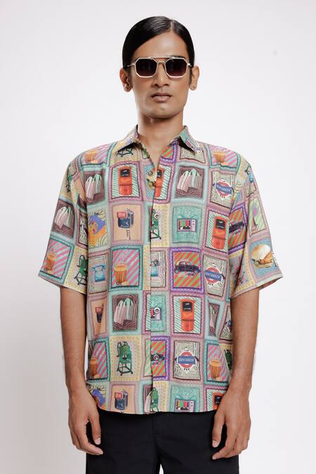 Doh Tak Keh Multi Color Tencel Kaali Peeli Print Shirt Online at Aza Fashions Doh Tak Keh_Multi Color Tencel Kaali Peeli Print Shirt_Online_at_Aza_Fashions