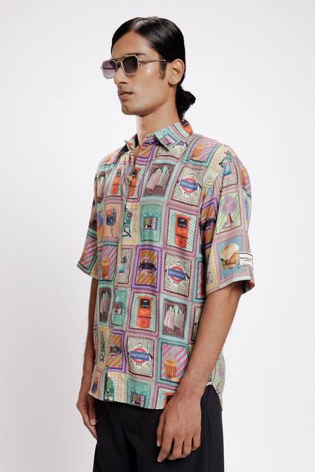 Buy Doh Tak Keh Multi Color Tencel Kaali Peeli Print Shirt Online at Aza Fashions Buy_Doh Tak Keh_Multi Color Tencel Kaali Peeli Print Shirt_Online_at_Aza_Fashions