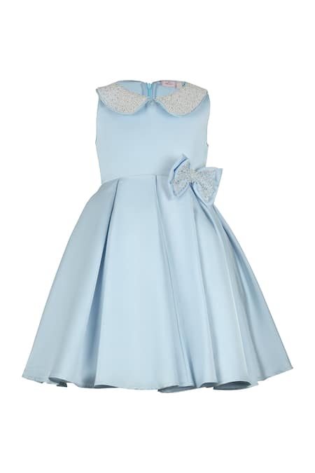 STELLA ROSSA BY LES PETITS Blue Satin Embellished Pearl Collar Gala Dress 