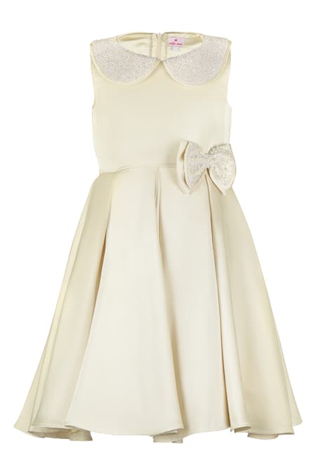 STELLA ROSSA BY LES PETITS Off White Satin Embellished Pearl Gala Dress 