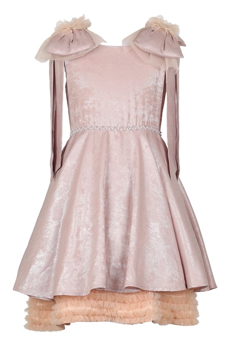 STELLA ROSSA BY LES PETITS Beige Satin Embroidery Bead Iridescent Placement Dress 