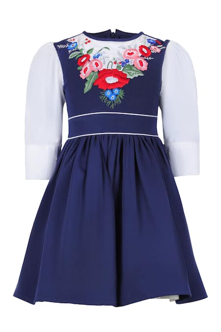 STELLA ROSSA BY LES PETITS Blue Banana Crepe Embroidery Resham Garden Neckline Dress 