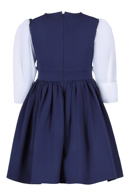 Shop Stella Rossa By Les Petits Blue Crepe Embroidery Garden Neckline Dress at Aza Fashions Shop_Stella Rossa By Les Petits_Blue Crepe Embroidery Garden Neckline Dress_at_Aza_Fashions