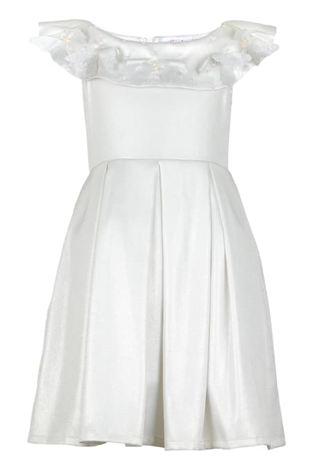 STELLA ROSSA BY LES PETITS White Satin Embroidery Butterfly Applique Neckline Dress 