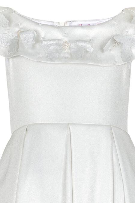 Stella Rossa By Les Petits White Satin Bows Butterfly Applique Neckline Embroidered Dress Online at Aza Fashions Stella Rossa By Les Petits_White Satin Bows Butterfly Applique Neckline Embroidered Dress_Online_at_Aza_Fashions