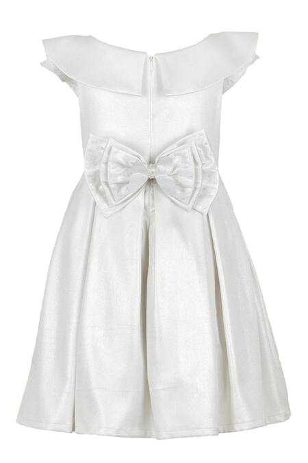 Shop Stella Rossa By Les Petits White Satin Bows Butterfly Applique Neckline Embroidered Dress at Aza Fashions Shop_Stella Rossa By Les Petits_White Satin Bows Butterfly Applique Neckline Embroidered Dress_at_Aza_Fashions