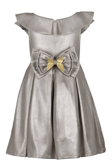 Shop Stella Rossa By Les Petits Grey Satin Applique Sparkling Butterfly Neckline Embroidered Dress at Aza Fashions Shop_Stella Rossa By Les Petits_Grey Satin Applique Sparkling Butterfly Neckline Embroidered Dress_at_Aza_Fashions