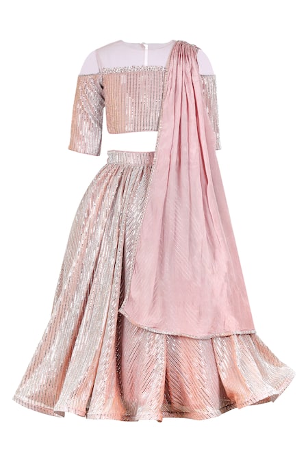 STELLA ROSSA BY LES PETITS Pink Sequined Embroidery Lehenga Set 