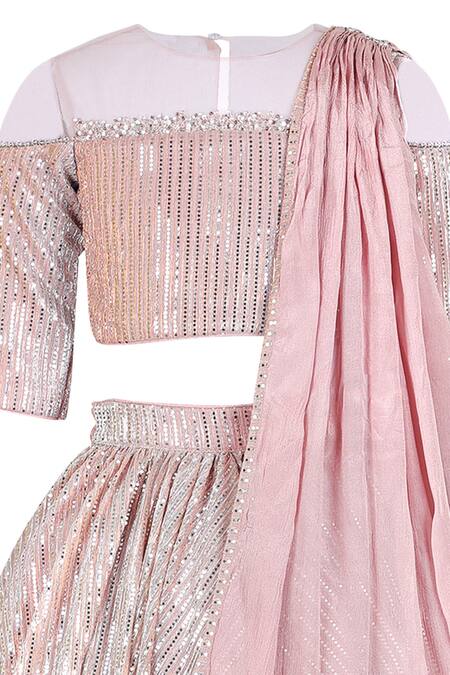 Buy Stella Rossa By Les Petits Pink Silk Sequins Embroidered Lehenga Set Online at Aza Fashions Buy_Stella Rossa By Les Petits_Pink Silk Sequins Embroidered Lehenga Set_Online_at_Aza_Fashions
